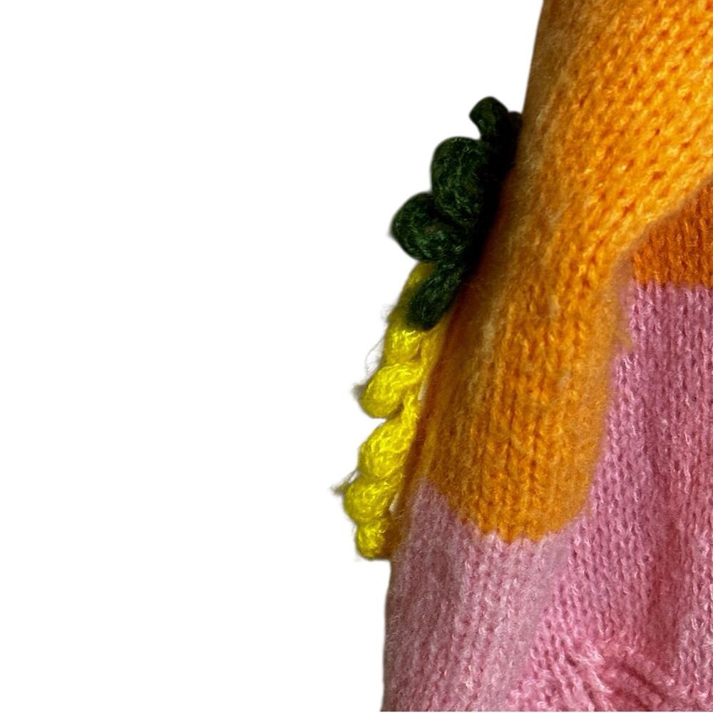 Women Open Knit Sweater Cardigan Medium Pink Orange Colorblock Fruit Crochet - Picture 3 of 9